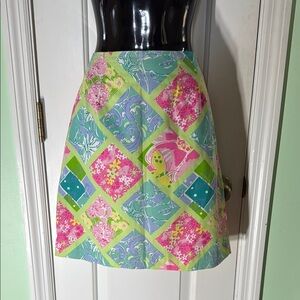 Lilly Pulitzer Surf N Patch Skirt Wht Label Vintage Colorful Knee Length Size 0